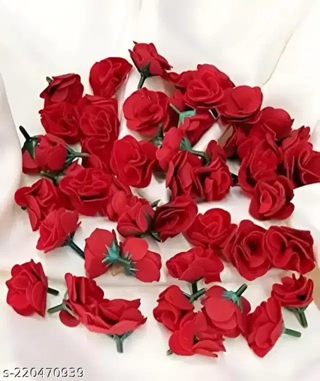 Artificial Stemless Rose Flowers (Red, Pack of 50)