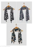 Poly Chiffon Printed Scarves for Women, Multicolor, Pack of 3