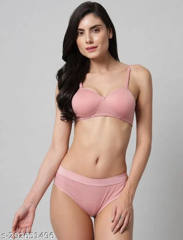 Cotton Blend Solid Lingerie Set for Women (Multicolor, 38A)
