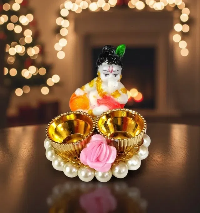 Metal Decoretive Pooja Thali, Multicolour Pack of 1