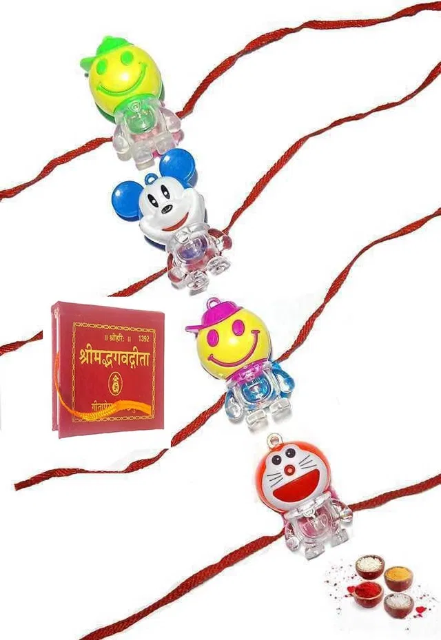 Plastic LED Light Kids Rakhi with Bhagavad Gita (Multicolor, Pack of 5)