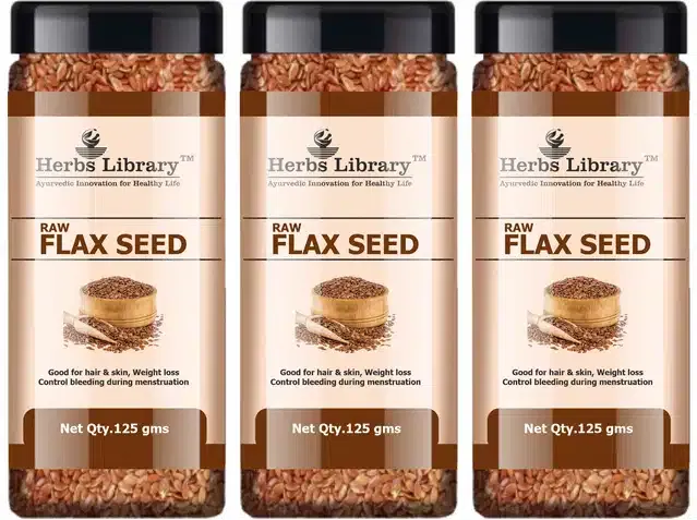 Herbs Library Unroasted Flaxseed for Weight Loss and Hair Growth (Pack of 3, 125 g)