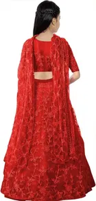 Net Embroidered Semi Stitched Lehenga for Girls 
