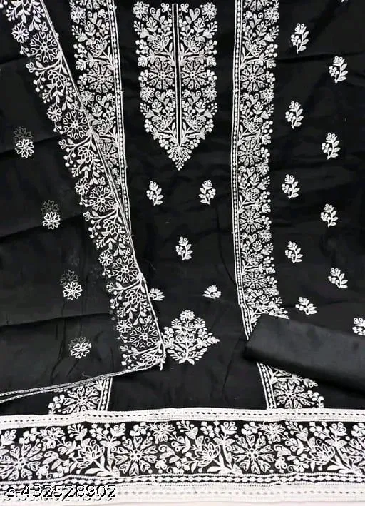 Embroidered Patiala Suits for Women (Black, Un Stitched)