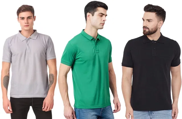 Solid Polo T-shirt for Men, Pack of 3 (Multicolor, M)