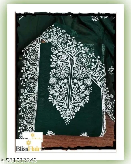 Embroidered Floral Patiala Suits for Women (Green, 6.85 meter (3XL)