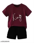 Cotton Blend Printed Clothing Set for Boys, Maroon 