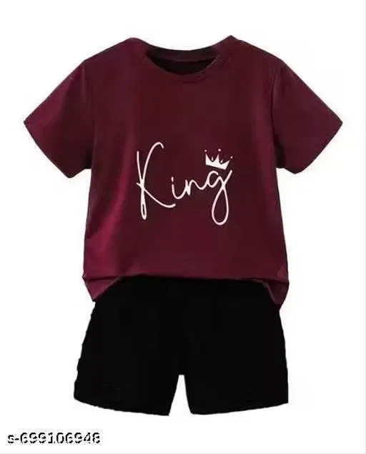 Cotton Blend Printed Clothing Set for Boys, Maroon (12-18 Months)