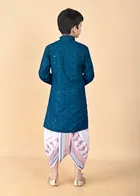 Rayon Embellished Kurta with Dhoti for Boys, Teal & White 
