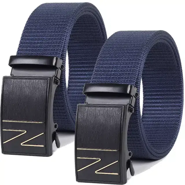 Casual Nylon Belts for Men (Blue, Pack of 2)