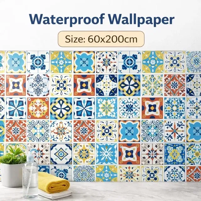 Indian Royals Multicolour Tiles Luxury High Glossy  WaterProof , Stain Resistance Wallpaper (60*200 cm)