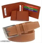 Leather Belt with Wallet for Men (Pack of 2) (Tan & Brown, 26)