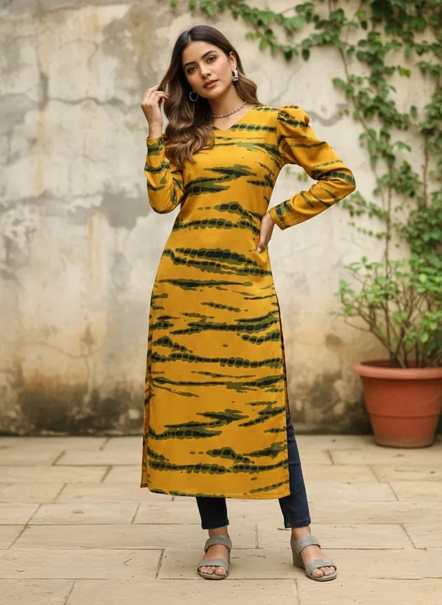 Saburi Print Kurti for Women (Yellow, XL)