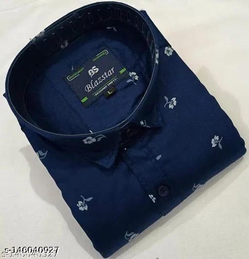Cotton Blend Printed Shirt for Men, Blue (XXL) Pack of 1