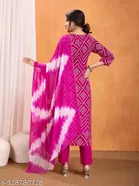 Bandhani Printed Rayon Kurta Set with Zari Embroidery & Nazmin Dupatta for Women 