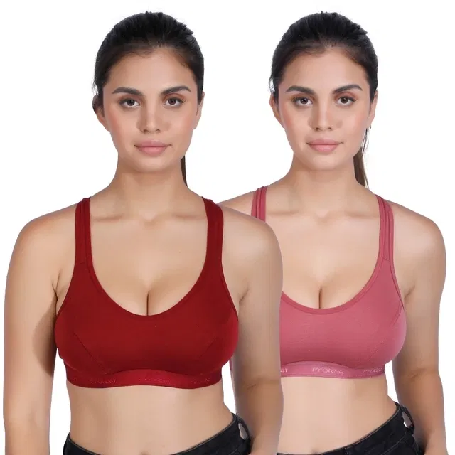 Proleaf Spun Interlock Non Padded Bra for women ( Onion and Maroon ) ( 34 A ) ( Pack of 2 )