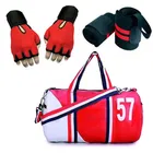Polyester Printed Gym Bag with Gloves & Wristband for Men & Women 