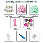 Minnie Mouse Theme 1st Happy Birthday Decoration Items For Girls , Multicolor, Pack of 110