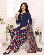 Crepe Unstitched Suit for Women, Blue 