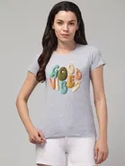 Cotton Blend Printed T-shirt for Women, Grey 