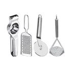 Oc9 Stainless Steel Lemon Squeezer & Cheese Grater & Pizza Cutter & Potato Masher Kitchen Tool Set 