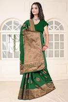 Jacquard Woven Design Saree for Women, Bottle Green 