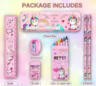 Unicorn Stationery Set for Girls-Unicorn set kit includes-Pencil Box for Girls,Colour set for kids,Unicorn Theme Scale Pencil Eraser Sharpener combo pack for School, Birthday Gift for Girls 