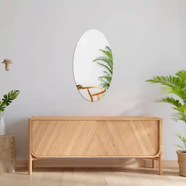 Acrylic Oval Shaped Wall Mirror Stickers (Silver, 20x30 cm)