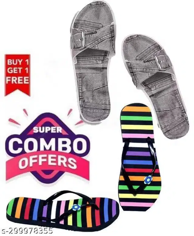 LifeO Slippers With Sliders for Women (Multicolor, 6) (Set of 2)