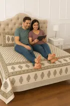 KC Jaipuri Cotton King Bedsheeet Floral Printed 90x108in Brown