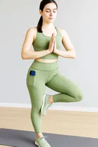 Polyester Sports Leggings for Women (Sea Green, L)