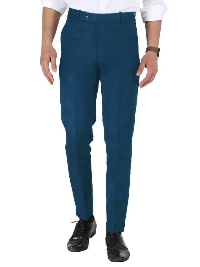 Slim Fit Solid Formal Trouser for Men (Blue, 38)