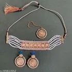 Premium quality Pink crystal Rose Gold Plated Chocker Set with Maang Tikka for Women 