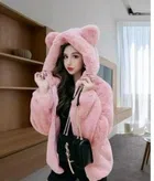 Fur Hoodie for Women (Pink, M)