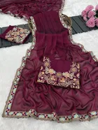 Crepe Solid Saree for Women, Wine 