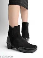 Shoetopia Solid Synthetic Block Heel Boots Black 