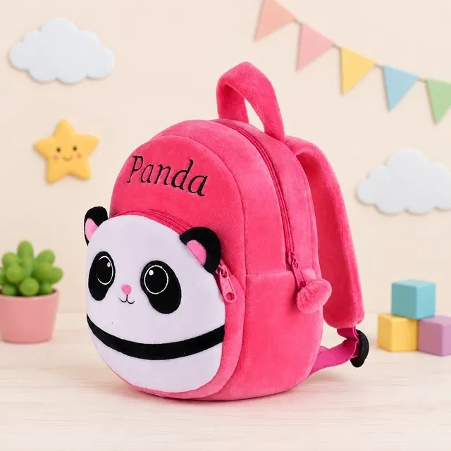 BS Panda Velvet School Bag (Pink, 10 L, Pack of 1)