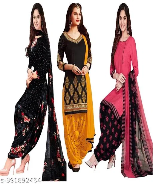 Crepe Printed Unstitched Suits for Women, Pack of 3 (Multicolor, Un Stitched)