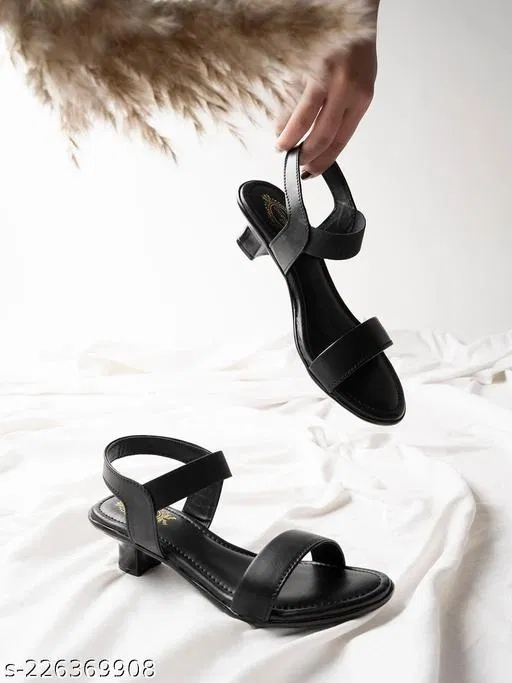 Shoetopia Brown Synthetic Kitten Heel Round Toe Sandals (IND-8)