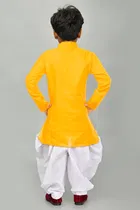 Cotton Blend Embroidery Kurta with Dhoti for Boys, Yellow & White 