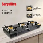 SuryaViva 3B Photon Bk Toughened 3 Cast Iron [Manual,Black] Glass Manual Gas Stove [3 Burners]