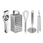 Oc9 Stainless Steel Lemon Squeezer & 4 in 1 Grater Or Slicer & Egg Whisk & Potato Masher & Roti Chimta Kitchen Tool Set 