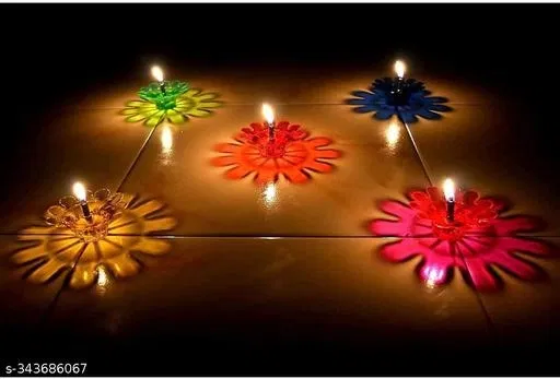 3D Reflection Diyas (Multicolor, Pack of 12)