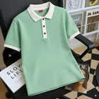 Cotton Blend Colorblocked Polo Neck T-Shirt for Men, Green 