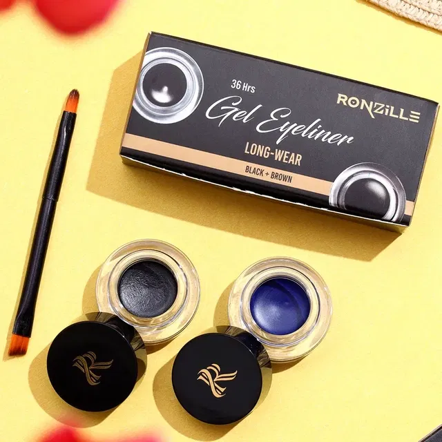 Ronzille 2 In 1 WaterProof & Smudge Proof 24hrs Gel Eyeliner (6 g) (Black, Blue) (Pack Of 2)
