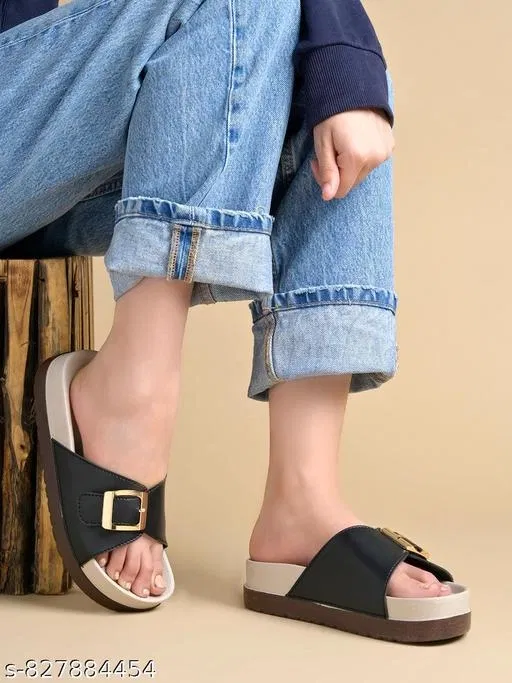Shoetopia Flat Sandals Black Size IND-8