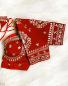 Silk Embroidered Blouse for Women, Red 