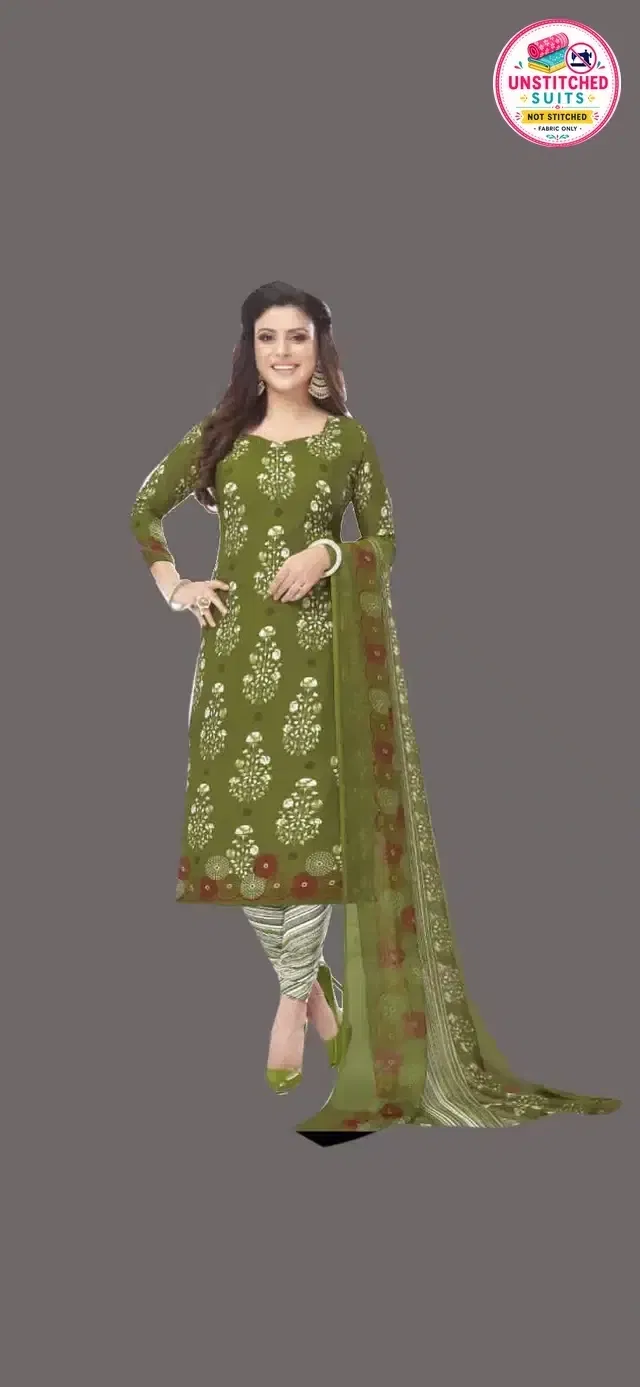 Unstitched Dress Material for Women & Girls (Green)