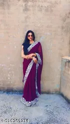 Georgette Embellished Saree For Women, Purple