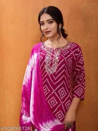 Bandhani Printed Rayon Kurta Set with Zari Embroidery & Nazmin Dupatta for Women 